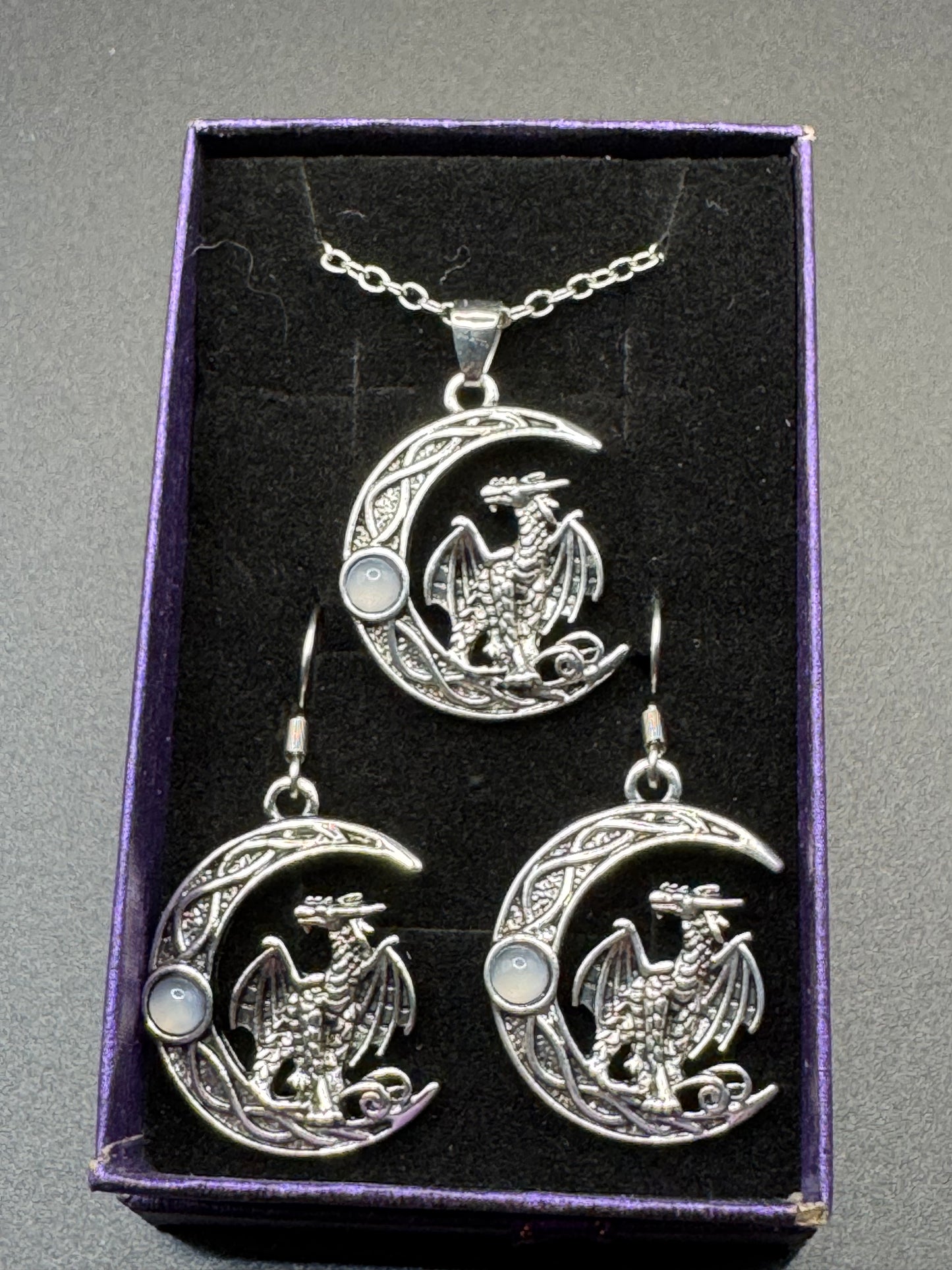 Celtic Dragon Moon necklace and earring set