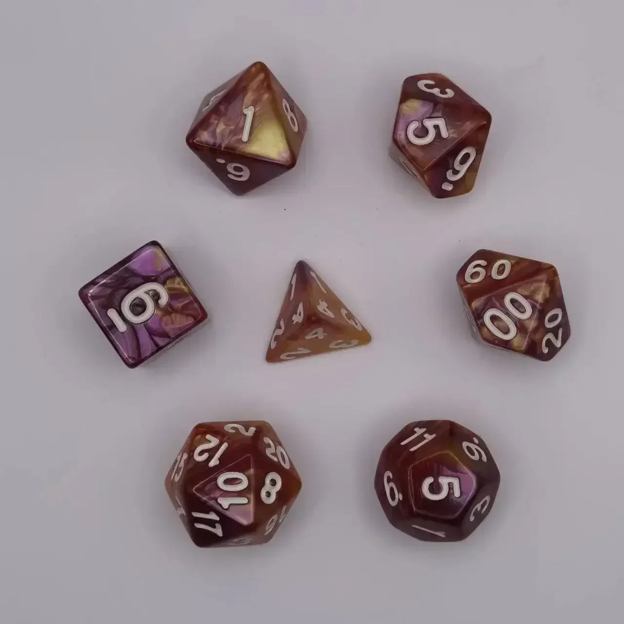 7pcs Set Dual Color Polyhedral Dice Number Dice Kit DND Dice Set for TRPG RPG COC D20 D12 D10 D8 D6 D4 Board Game Running Group