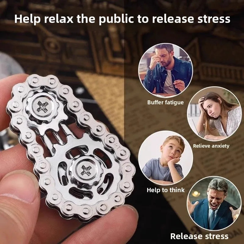 Metal Gear Chain fidget spinner. A different type of fidget and stim toy. Cool and satisfying.
