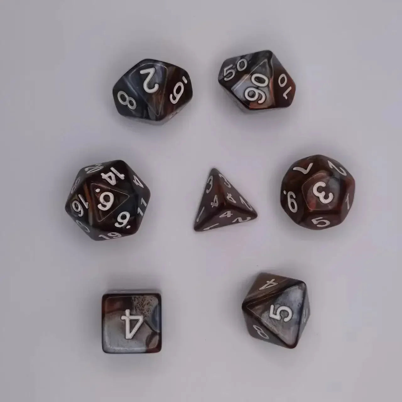 7pcs Set Dual Color Polyhedral Dice Number Dice Kit DND Dice Set for TRPG RPG COC D20 D12 D10 D8 D6 D4 Board Game Running Group