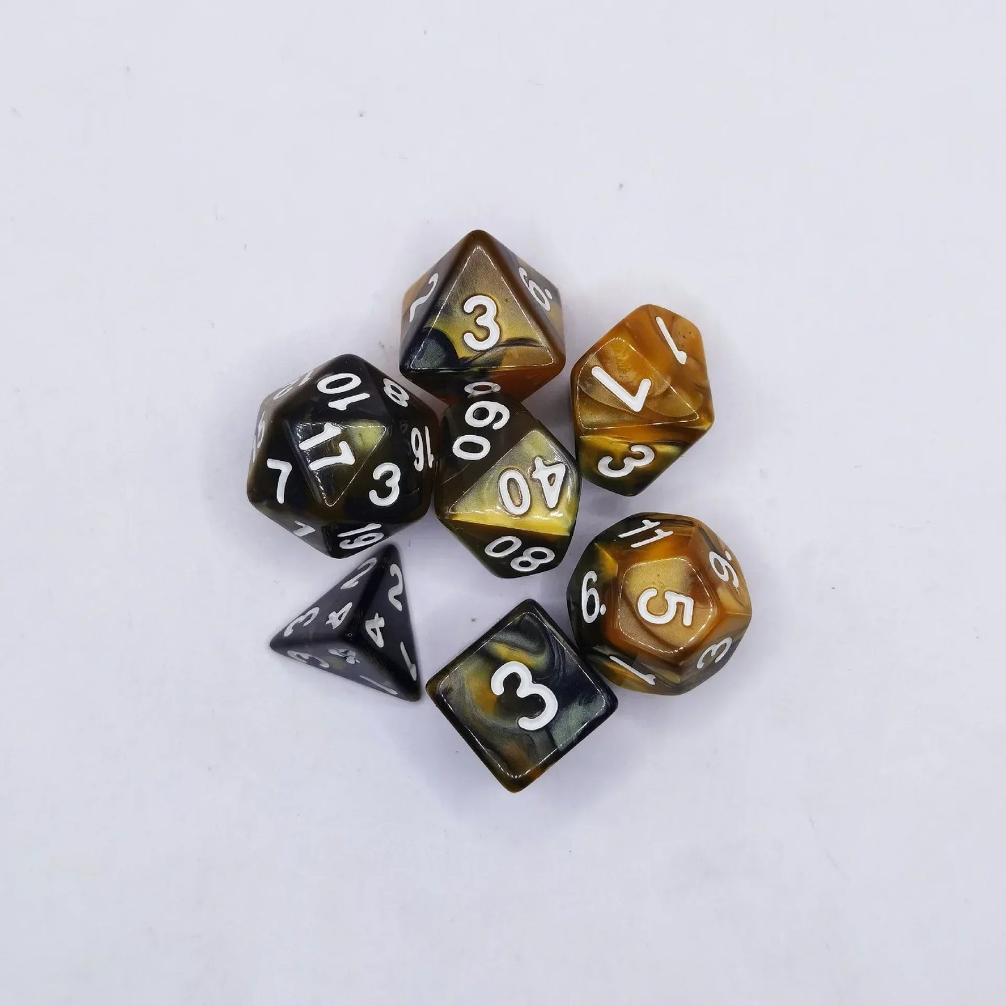 7pcs Set Dual Color Polyhedral Dice Number Dice Kit DND Dice Set for TRPG RPG COC D20 D12 D10 D8 D6 D4 Board Game Running Group