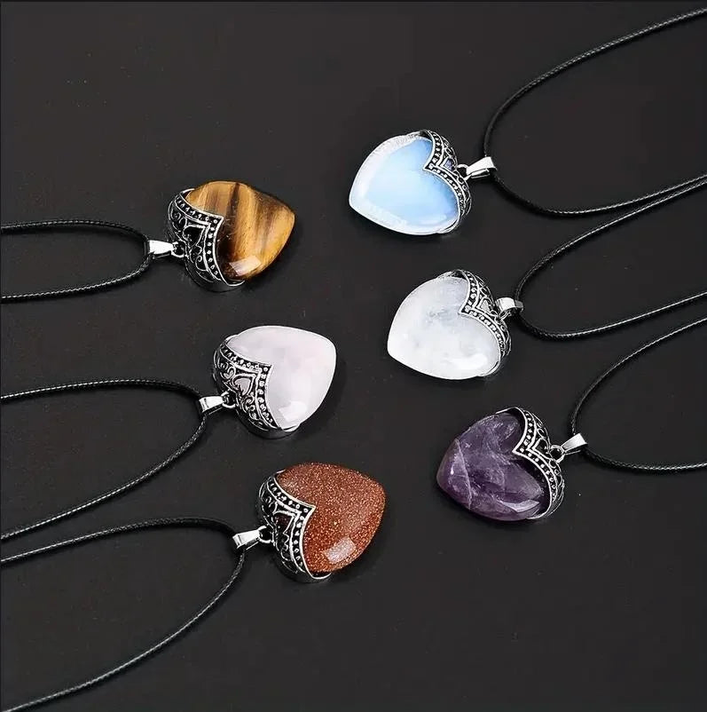 Beautiful Heart Shaped Natural Stone Pendants for the Goth, Steampunk and Boho geeks. Or for those who love the style!