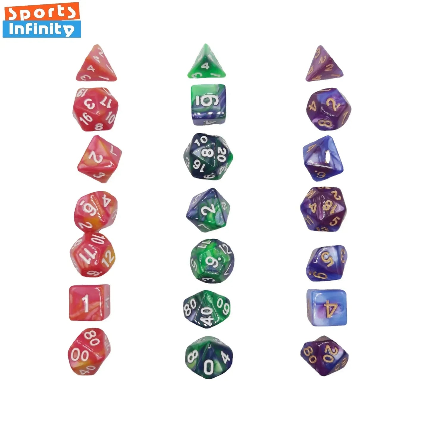 7pcs Set Dual Color Polyhedral Dice Number Dice Kit DND Dice Set for TRPG RPG COC D20 D12 D10 D8 D6 D4 Board Game Running Group