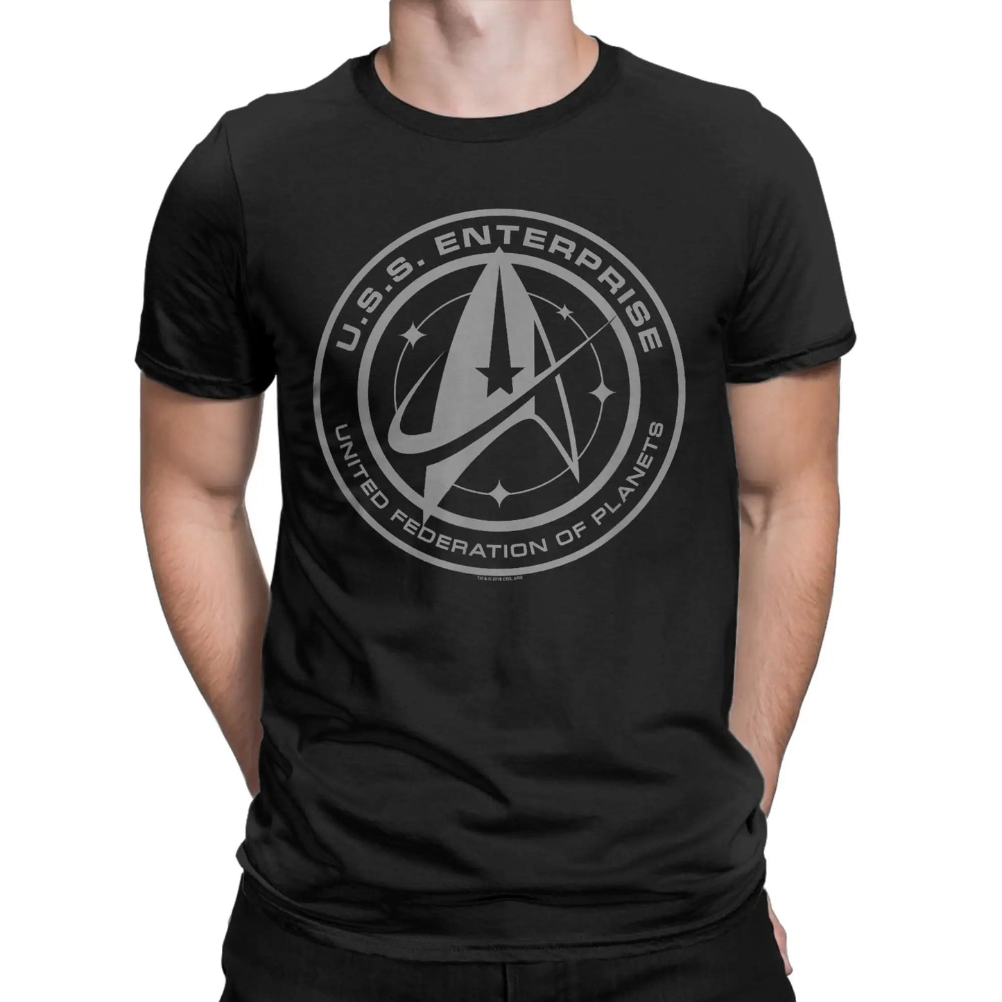 Star Trek Discovery Enterprise Crest T-Shirt for Men. Round Collar 100% Cotton Short Sleeve Tees