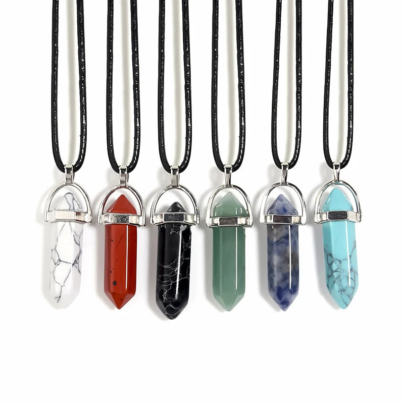 Hexagonal Rod Natural Stone or Synthetic Gemstone Chrystal Pendants. Lovely simple stone pendant for all types of geeks!