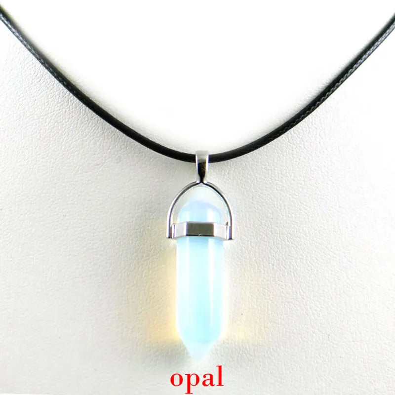 Hexagonal Rod Natural Stone or Synthetic Gemstone Chrystal Pendants. Lovely simple stone pendant for all types of geeks!