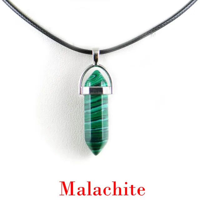 Hexagonal Rod Natural Stone or Synthetic Gemstone Chrystal Pendants. Lovely simple stone pendant for all types of geeks!