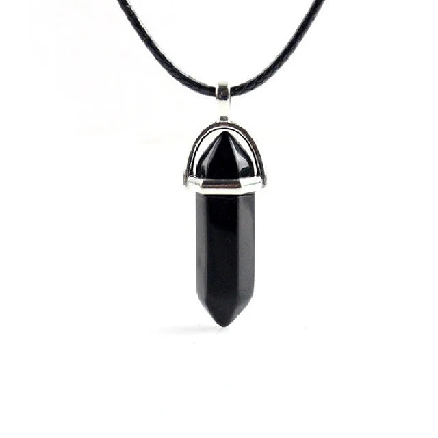 Hexagonal Rod Natural Stone or Synthetic Gemstone Chrystal Pendants. Lovely simple stone pendant for all types of geeks!