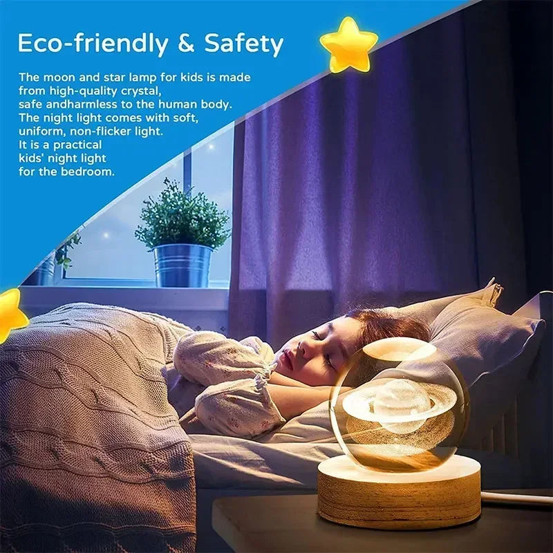 Illuminate you desk, bookshelf or night stand with one of these cool 6cm 3D Crystal globe lights. Choose from a variety of themes such as the Moon, Saturn, the Galaxy and the Solar System.
