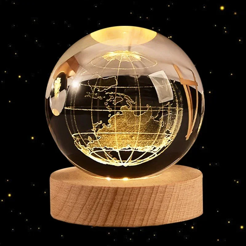 Illuminate you desk, bookshelf or night stand with one of these cool 6cm 3D Crystal globe lights. Choose from a variety of themes such as the Moon, Saturn, the Galaxy and the Solar System.