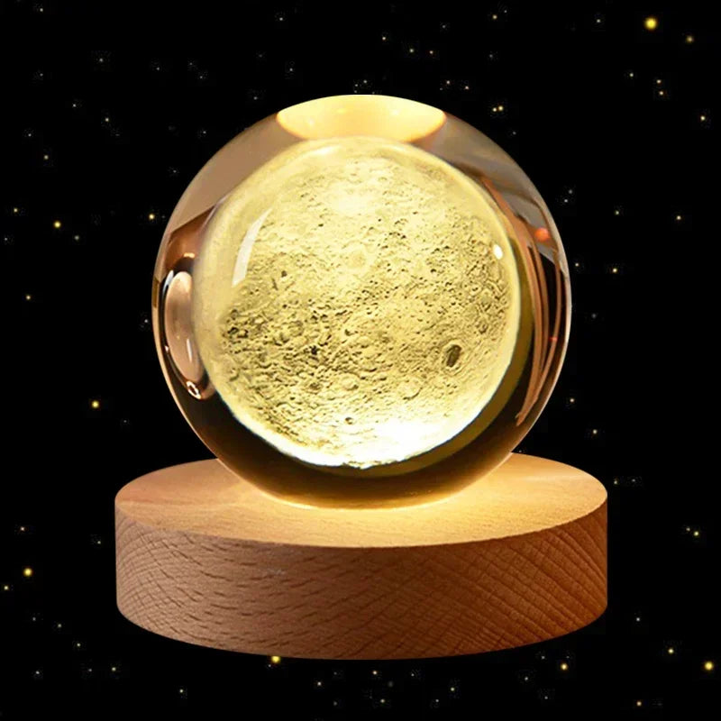 Illuminate you desk, bookshelf or night stand with one of these cool 6cm 3D Crystal globe lights. Choose from a variety of themes such as the Moon, Saturn, the Galaxy and the Solar System.