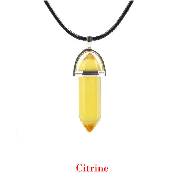 Hexagonal Rod Natural Stone or Synthetic Gemstone Chrystal Pendants. Lovely simple stone pendant for all types of geeks!