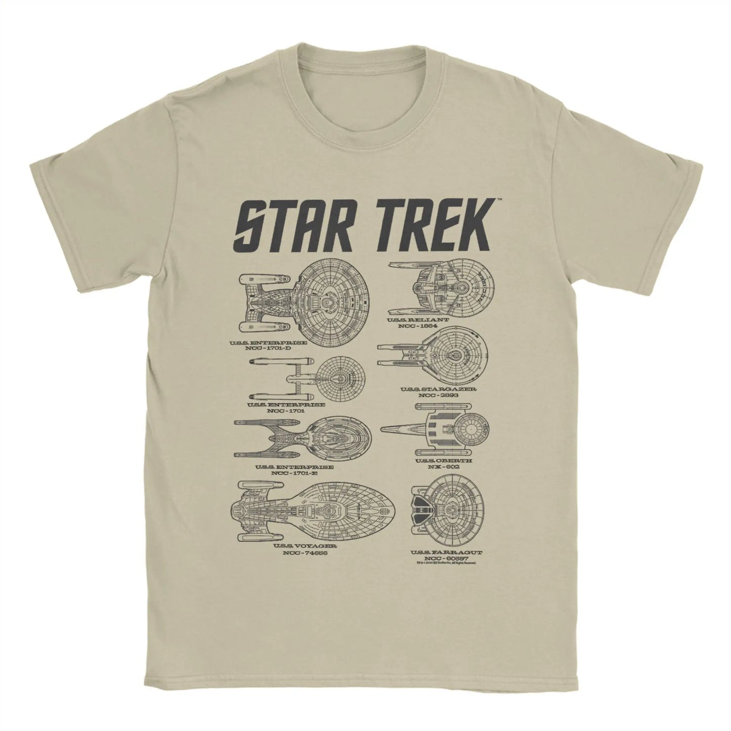 Star Trek T-Shirt Mens Spaceships Of Starfleet round Neck Short Sleeve T Shirt.
