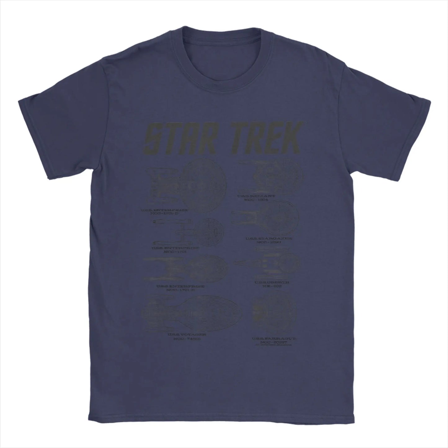 Star Trek T-Shirt Mens Spaceships Of Starfleet round Neck Short Sleeve T Shirt.