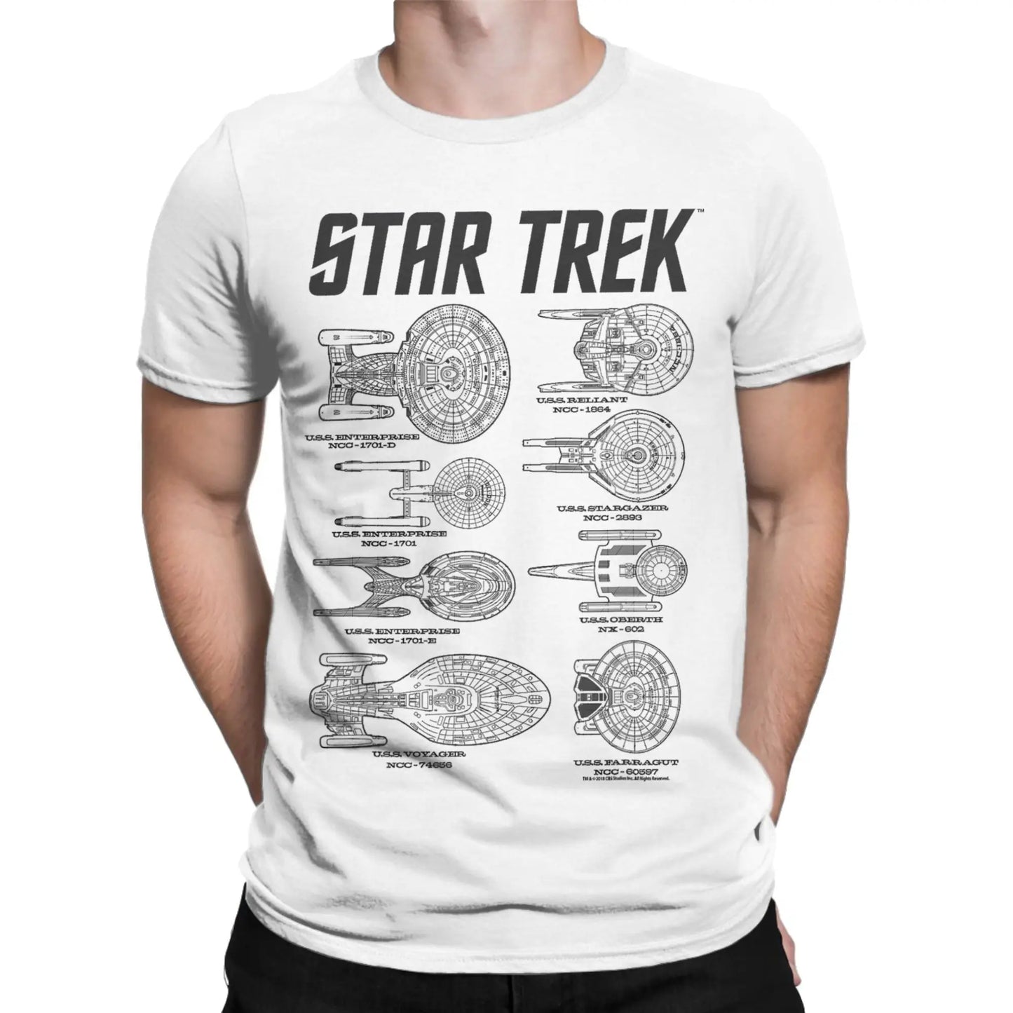 Star Trek T-Shirt Mens Spaceships Of Starfleet round Neck Short Sleeve T Shirt.