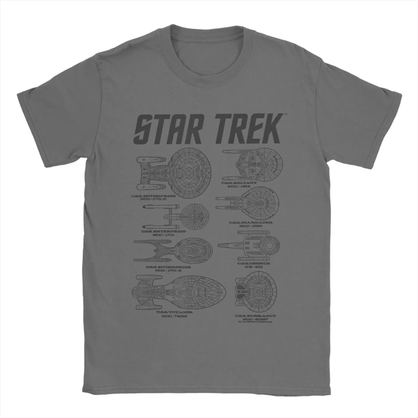 Star Trek T-Shirt Mens Spaceships Of Starfleet round Neck Short Sleeve T Shirt.