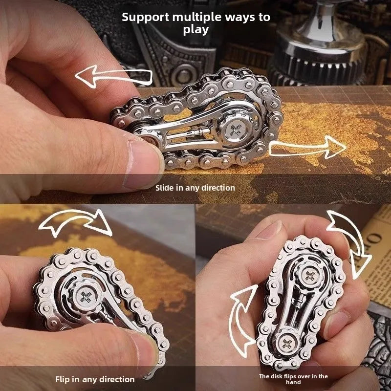 Metal Gear Chain fidget spinner. A different type of fidget and stim toy. Cool and satisfying.