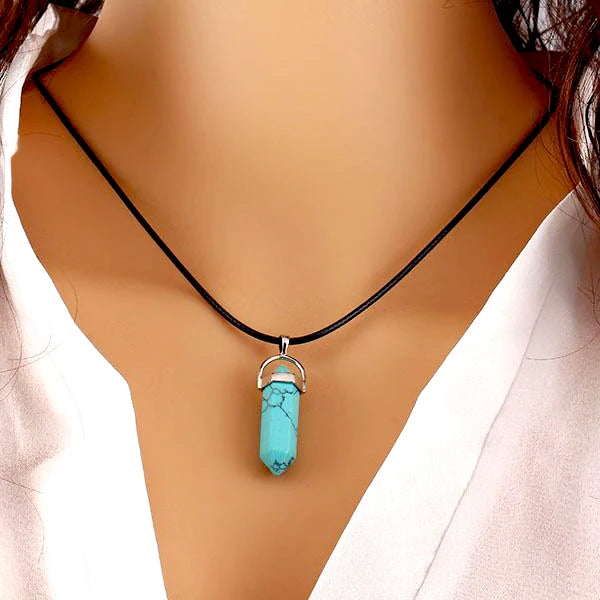 Hexagonal Rod Natural Stone or Synthetic Gemstone Chrystal Pendants. Lovely simple stone pendant for all types of geeks!