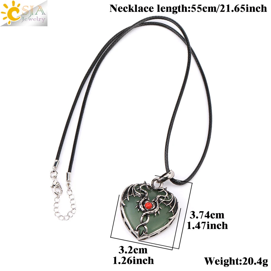 Double Dragon Necklace Natural Stone Heart Crystals in a variety to choose from, by CSJA Jewelry. Great for the Goth, Steampunk and Boho geeks or for those who simply love them.