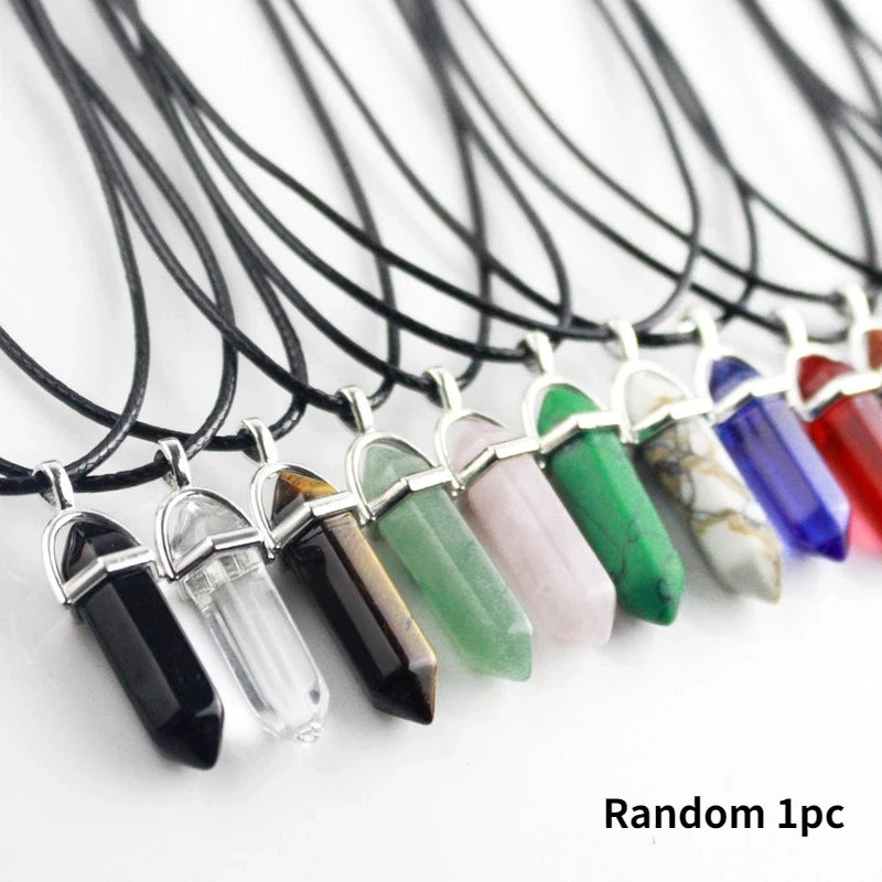 Hexagonal Rod Natural Stone or Synthetic Gemstone Chrystal Pendants. Lovely simple stone pendant for all types of geeks!