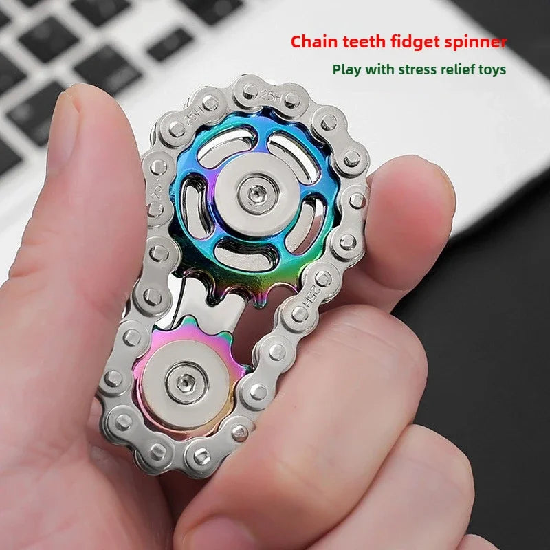 Metal Gear Chain fidget spinner. A different type of fidget and stim toy. Cool and satisfying.
