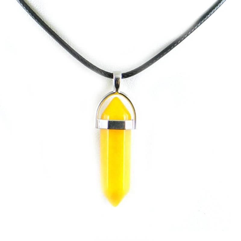 Hexagonal Rod Natural Stone or Synthetic Gemstone Chrystal Pendants. Lovely simple stone pendant for all types of geeks!