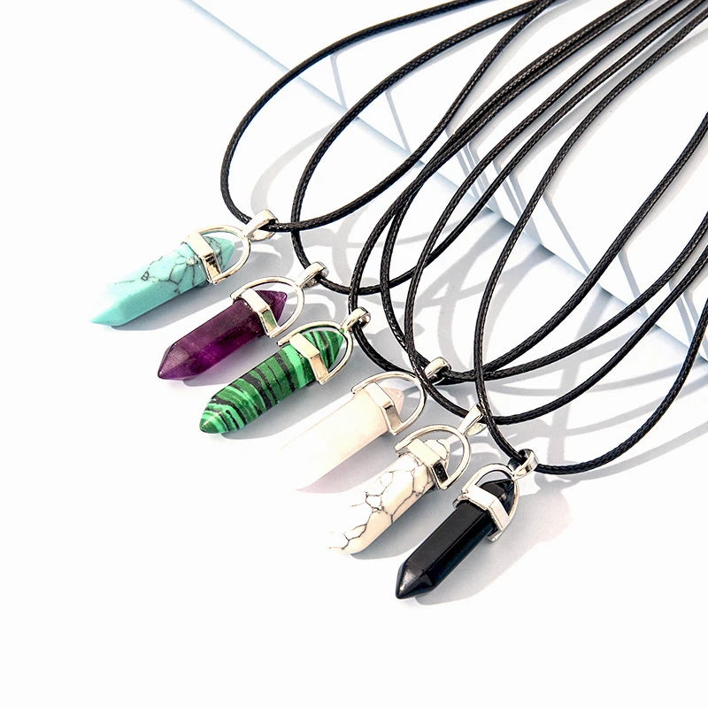 Hexagonal Rod Natural Stone or Synthetic Gemstone Chrystal Pendants. Lovely simple stone pendant for all types of geeks!