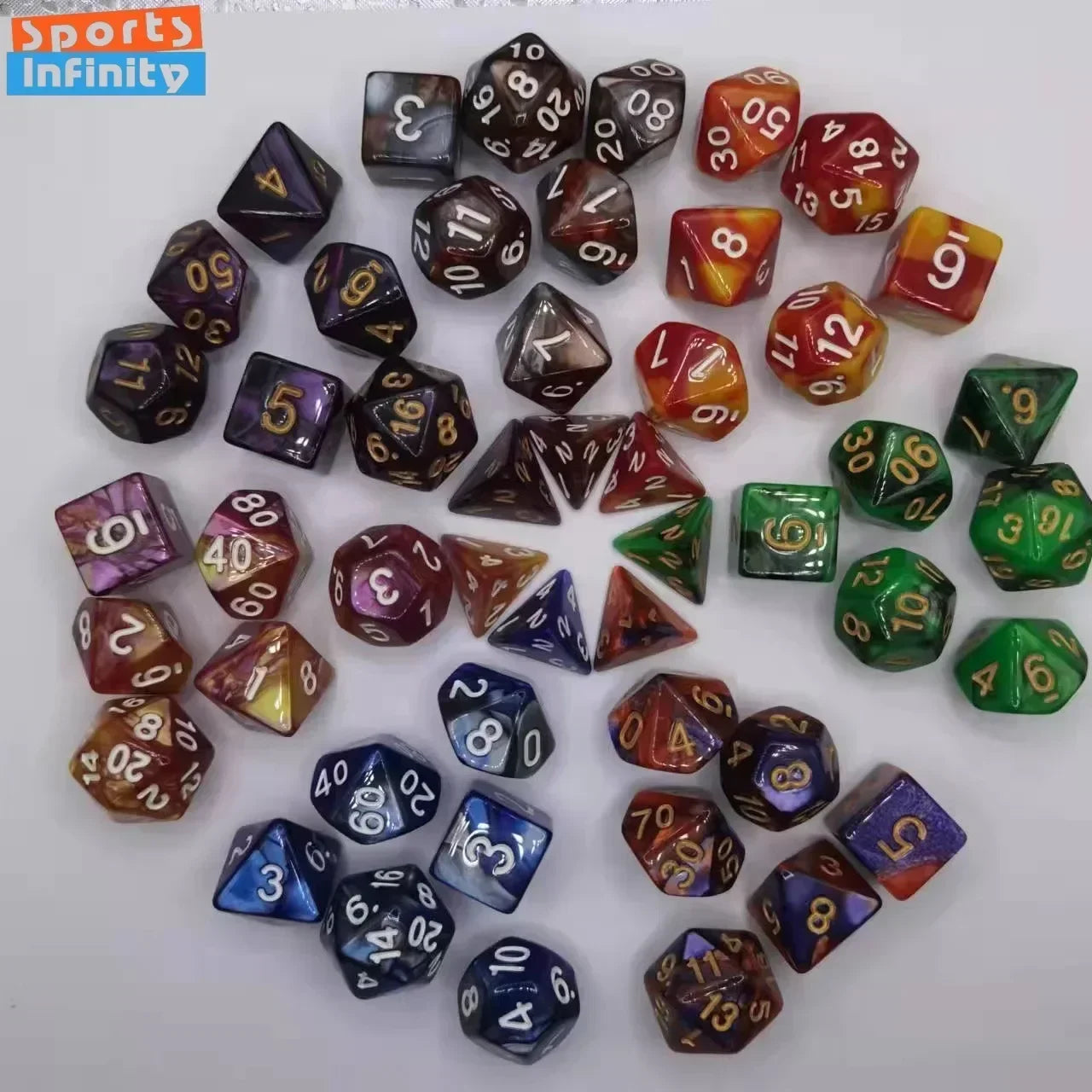 7pcs Set Dual Color Polyhedral Dice Number Dice Kit DND Dice Set for TRPG RPG COC D20 D12 D10 D8 D6 D4 Board Game Running Group