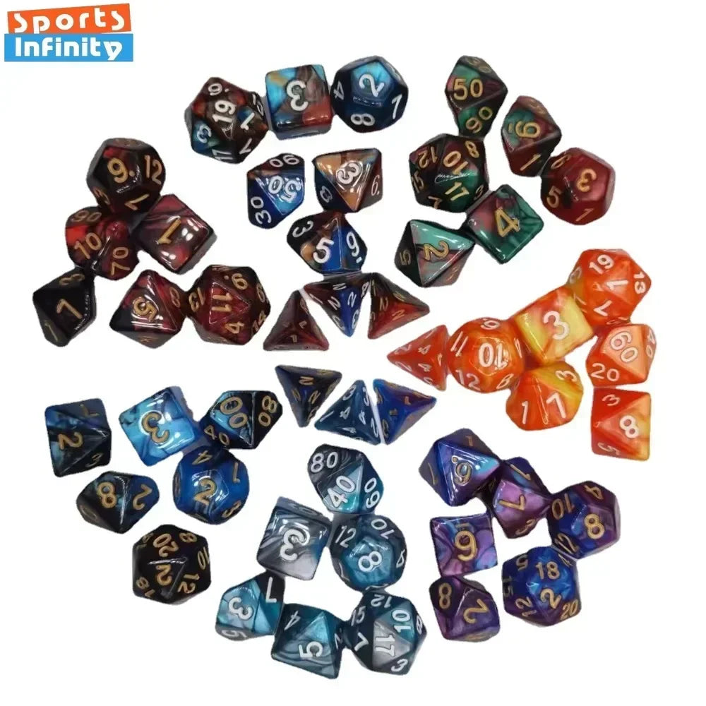 7pcs Set Dual Color Polyhedral Dice Number Dice Kit DND Dice Set for TRPG RPG COC D20 D12 D10 D8 D6 D4 Board Game Running Group