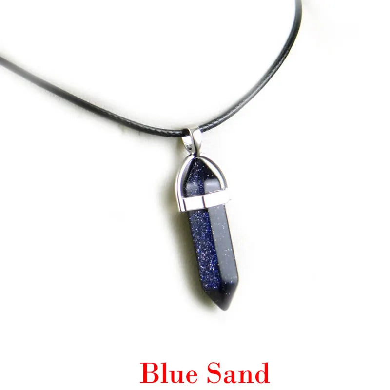 Hexagonal Rod Natural Stone or Synthetic Gemstone Chrystal Pendants. Lovely simple stone pendant for all types of geeks!