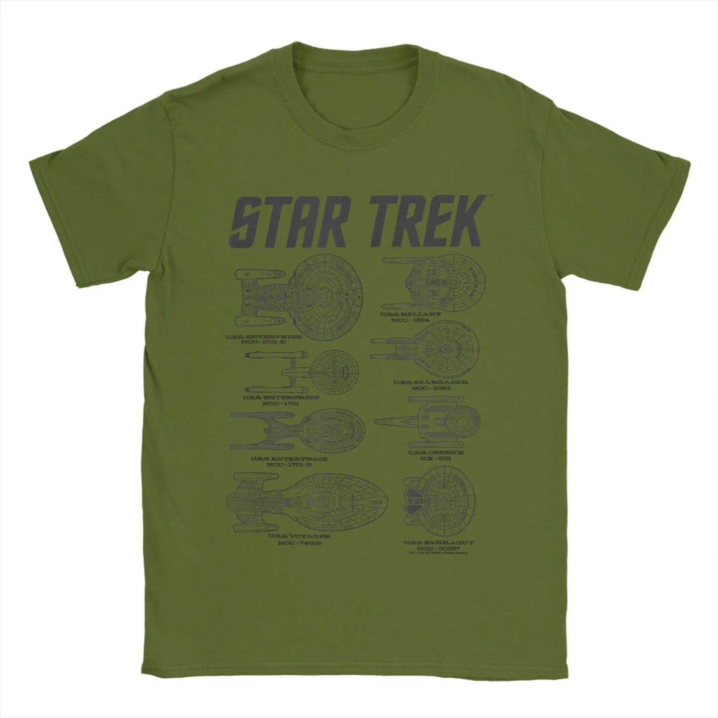 Star Trek T-Shirt Mens Spaceships Of Starfleet round Neck Short Sleeve T Shirt.