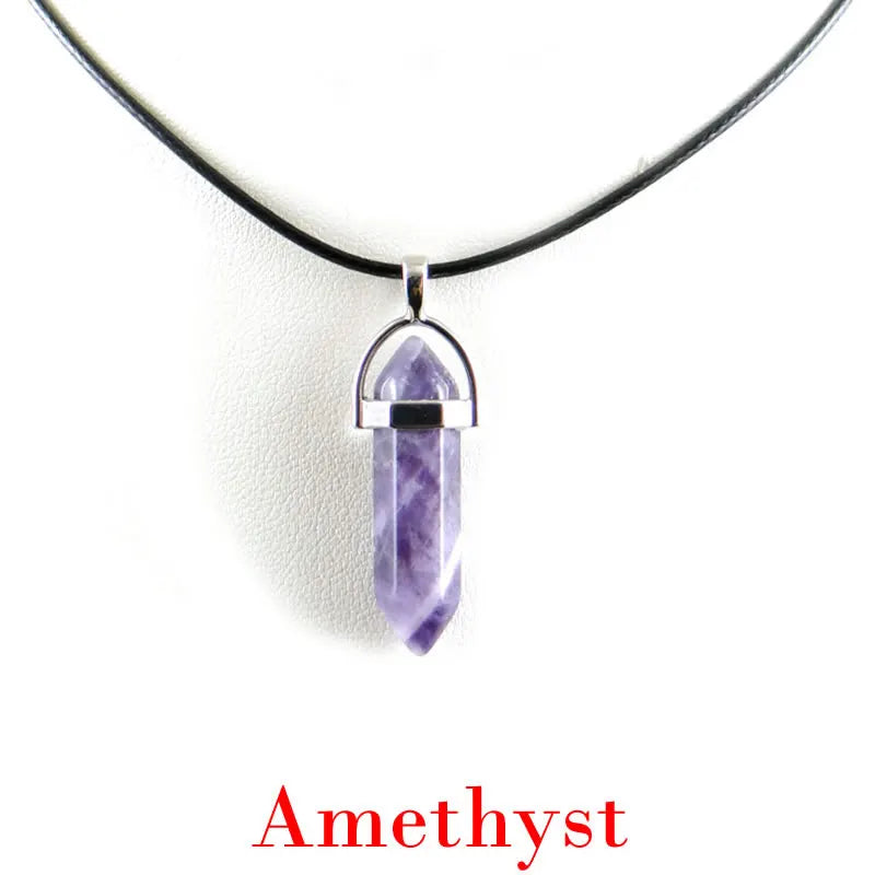 Hexagonal Rod Natural Stone or Synthetic Gemstone Chrystal Pendants. Lovely simple stone pendant for all types of geeks!