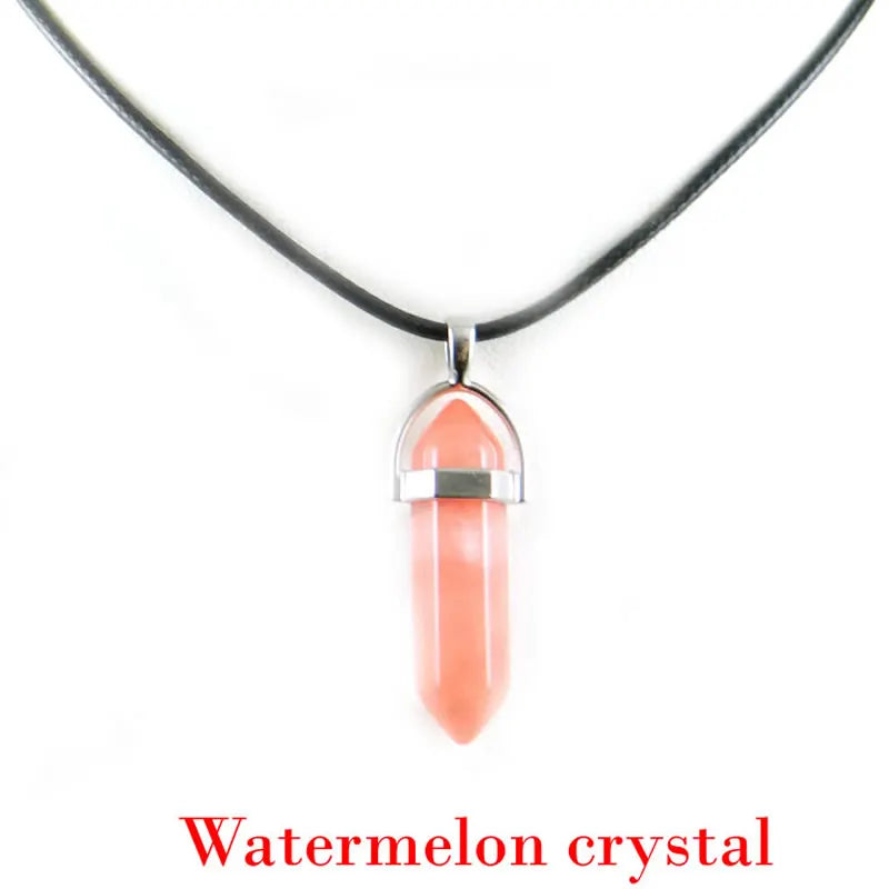 Hexagonal Rod Natural Stone or Synthetic Gemstone Chrystal Pendants. Lovely simple stone pendant for all types of geeks!