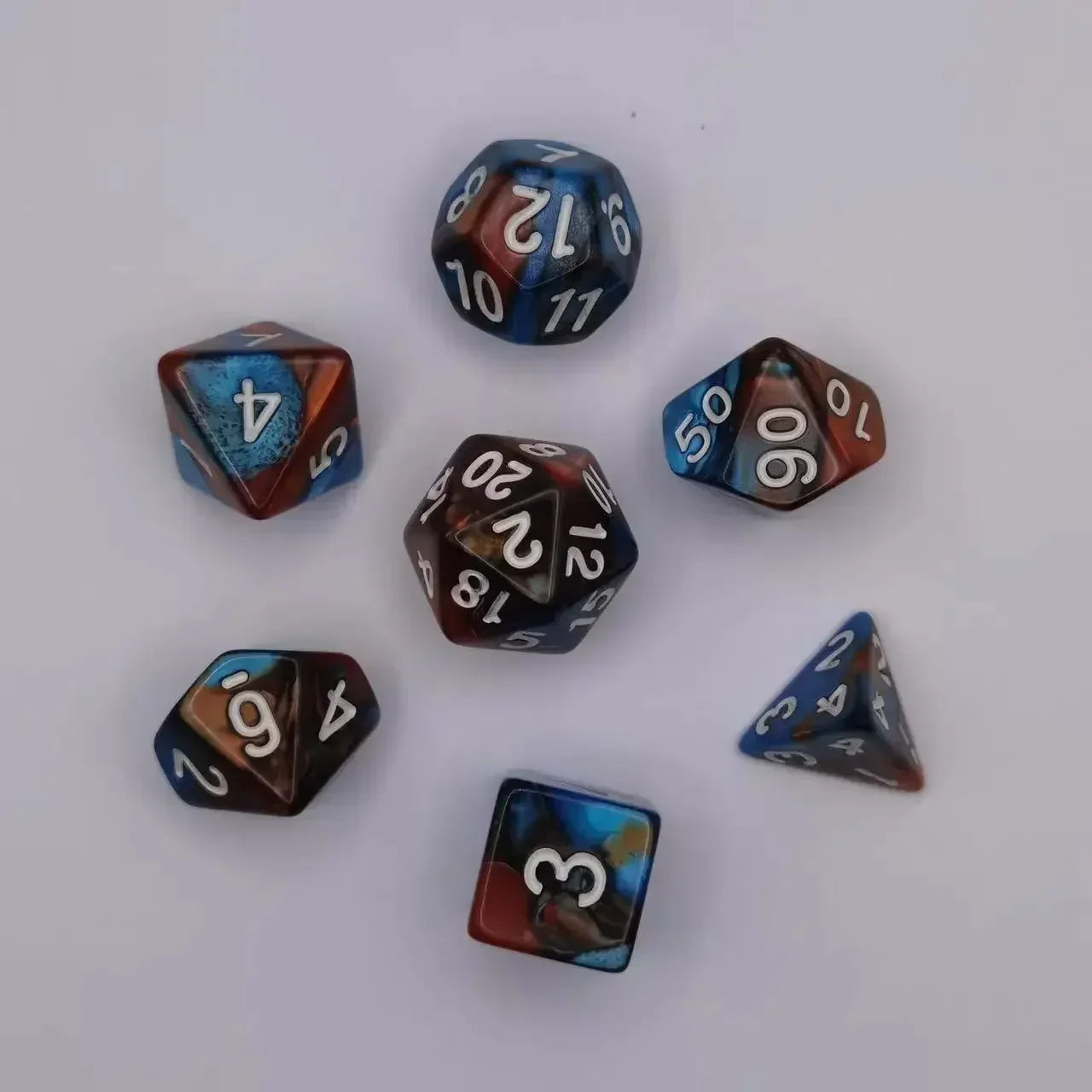 7pcs Set Dual Color Polyhedral Dice Number Dice Kit DND Dice Set for TRPG RPG COC D20 D12 D10 D8 D6 D4 Board Game Running Group