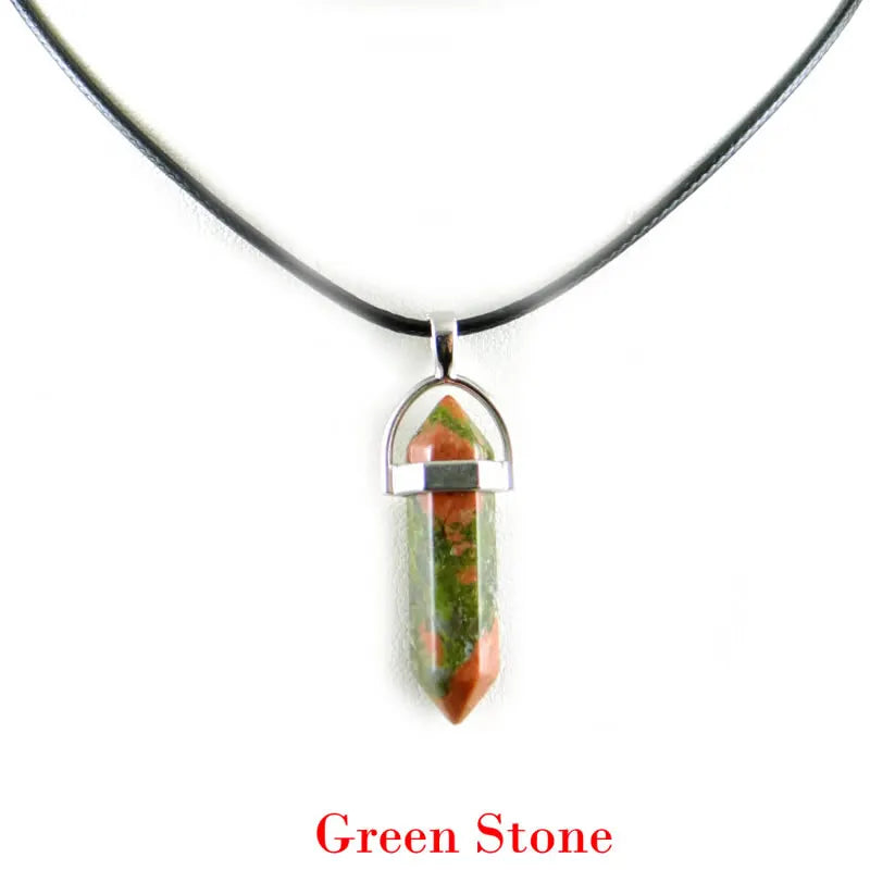 Hexagonal Rod Natural Stone or Synthetic Gemstone Chrystal Pendants. Lovely simple stone pendant for all types of geeks!