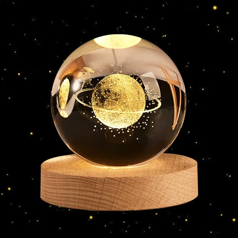 Illuminate you desk, bookshelf or night stand with one of these cool 6cm 3D Crystal globe lights. Choose from a variety of themes such as the Moon, Saturn, the Galaxy and the Solar System.