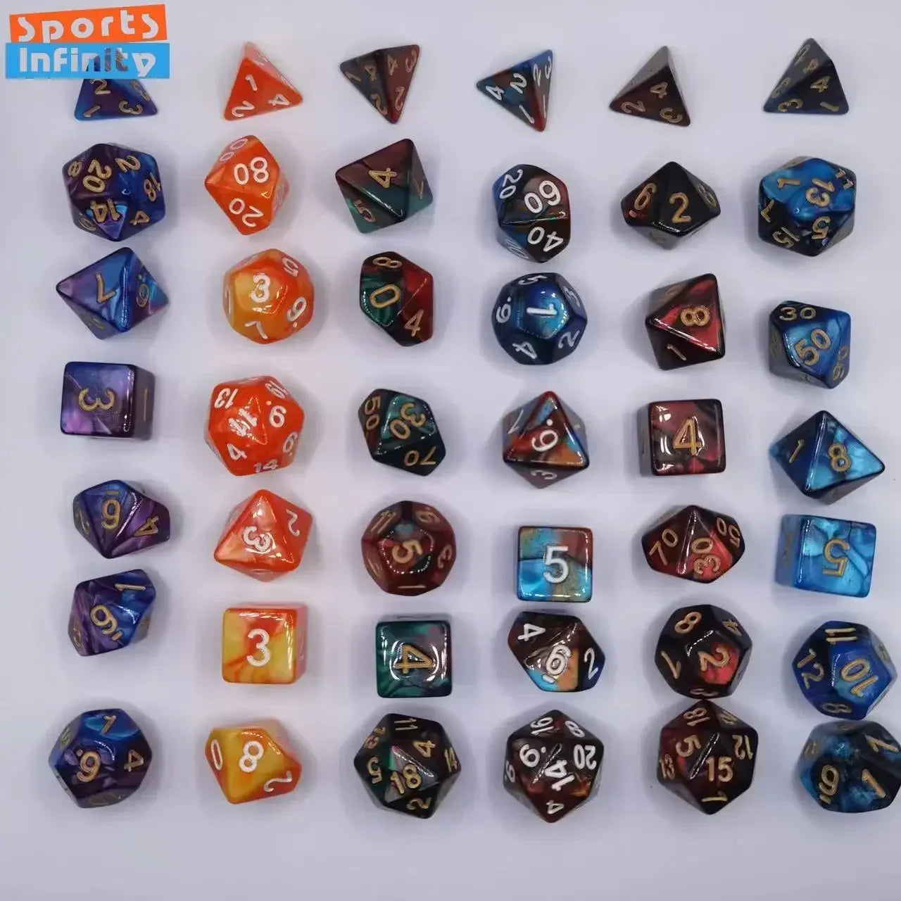 7pcs Set Dual Color Polyhedral Dice Number Dice Kit DND Dice Set for TRPG RPG COC D20 D12 D10 D8 D6 D4 Board Game Running Group