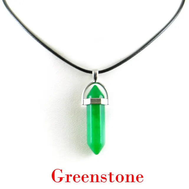Hexagonal Rod Natural Stone or Synthetic Gemstone Chrystal Pendants. Lovely simple stone pendant for all types of geeks!