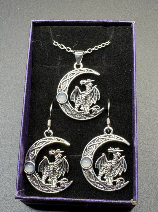 Celtic Dragon Moon necklace and earring set