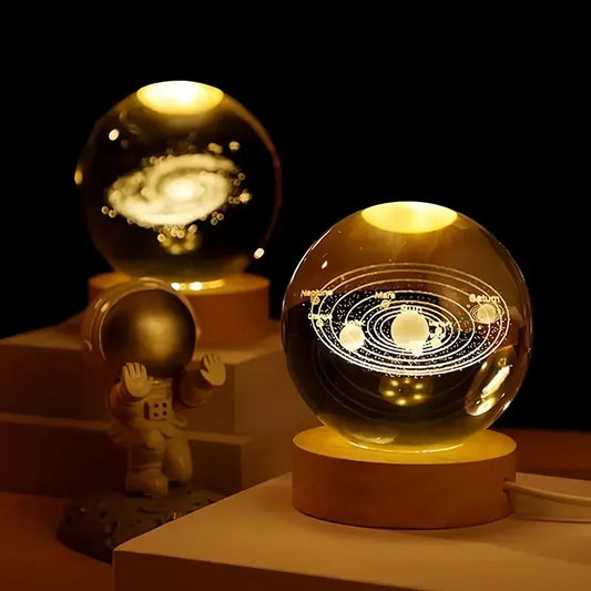 Illuminate you desk, bookshelf or night stand with one of these cool 6cm 3D Crystal globe lights. Choose from a variety of themes such as the Moon, Saturn, the Galaxy and the Solar System.