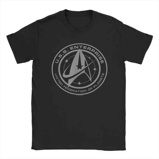 Star Trek Discovery Enterprise Crest T-Shirt for Men. Round Collar 100% Cotton Short Sleeve Tees