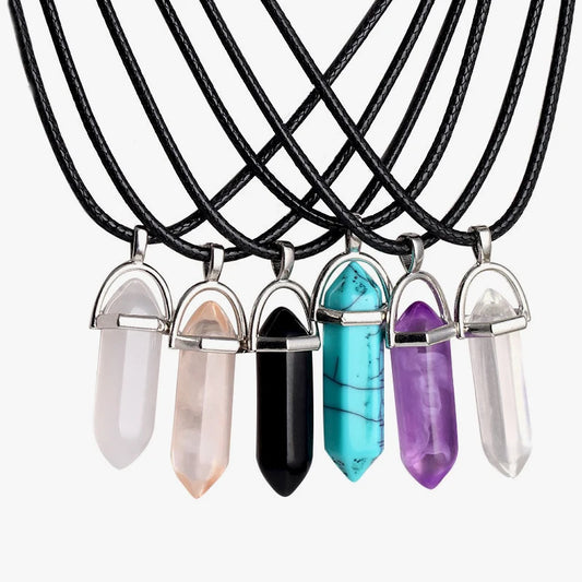 Hexagonal Rod Natural Stone or Synthetic Gemstone Chrystal Pendants. Lovely simple stone pendant for all types of geeks!