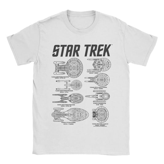 Star Trek T-Shirt Mens Spaceships Of Starfleet round Neck Short Sleeve T Shirt.