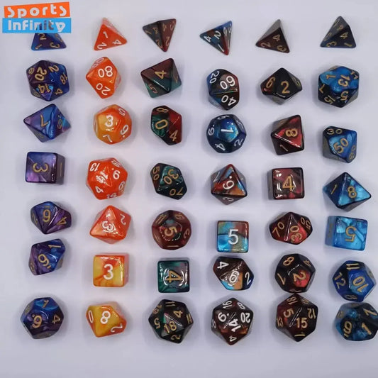 7pcs Set Dual Color Polyhedral Dice Number Dice Kit DND Dice Set for TRPG RPG COC D20 D12 D10 D8 D6 D4 Board Game Running Group